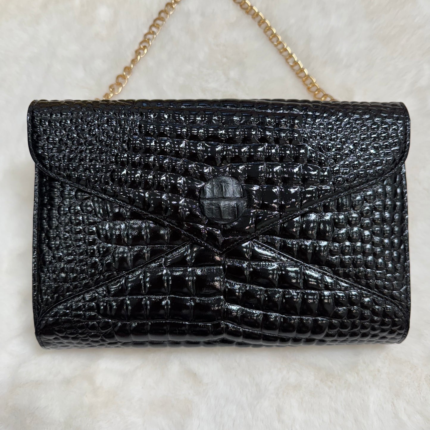 Yves Saint Laurent Black Crocodile-Pattern Clutch