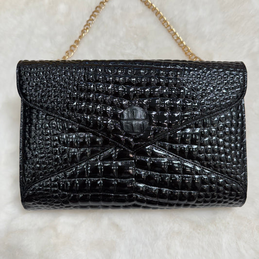 Yves Saint Laurent Black Crocodile-Pattern Clutch