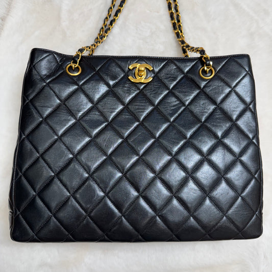 CHANEL Black Quilted CC Tote Lambskin