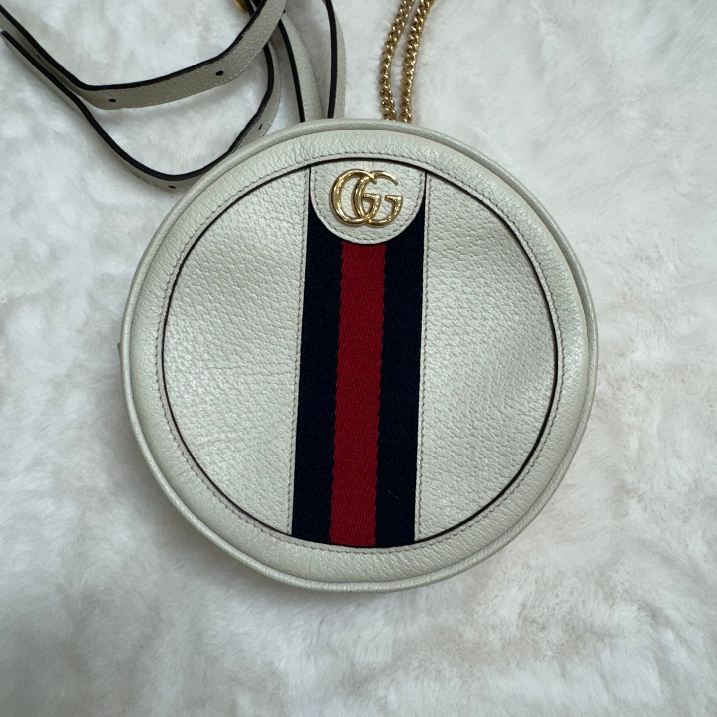 Gucci White Ophidia Round Backpack with Sherry Line