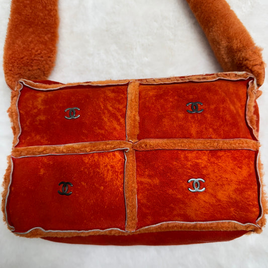 CHANEL orange mouton shoulder / crossbody bag
