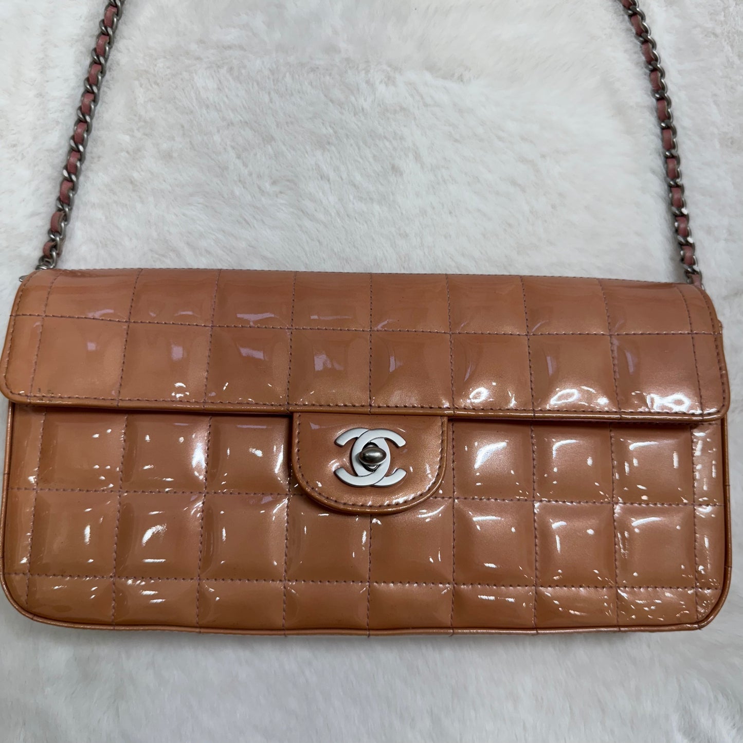 Chanel Peach Orange Chocolate Bar Single Flap