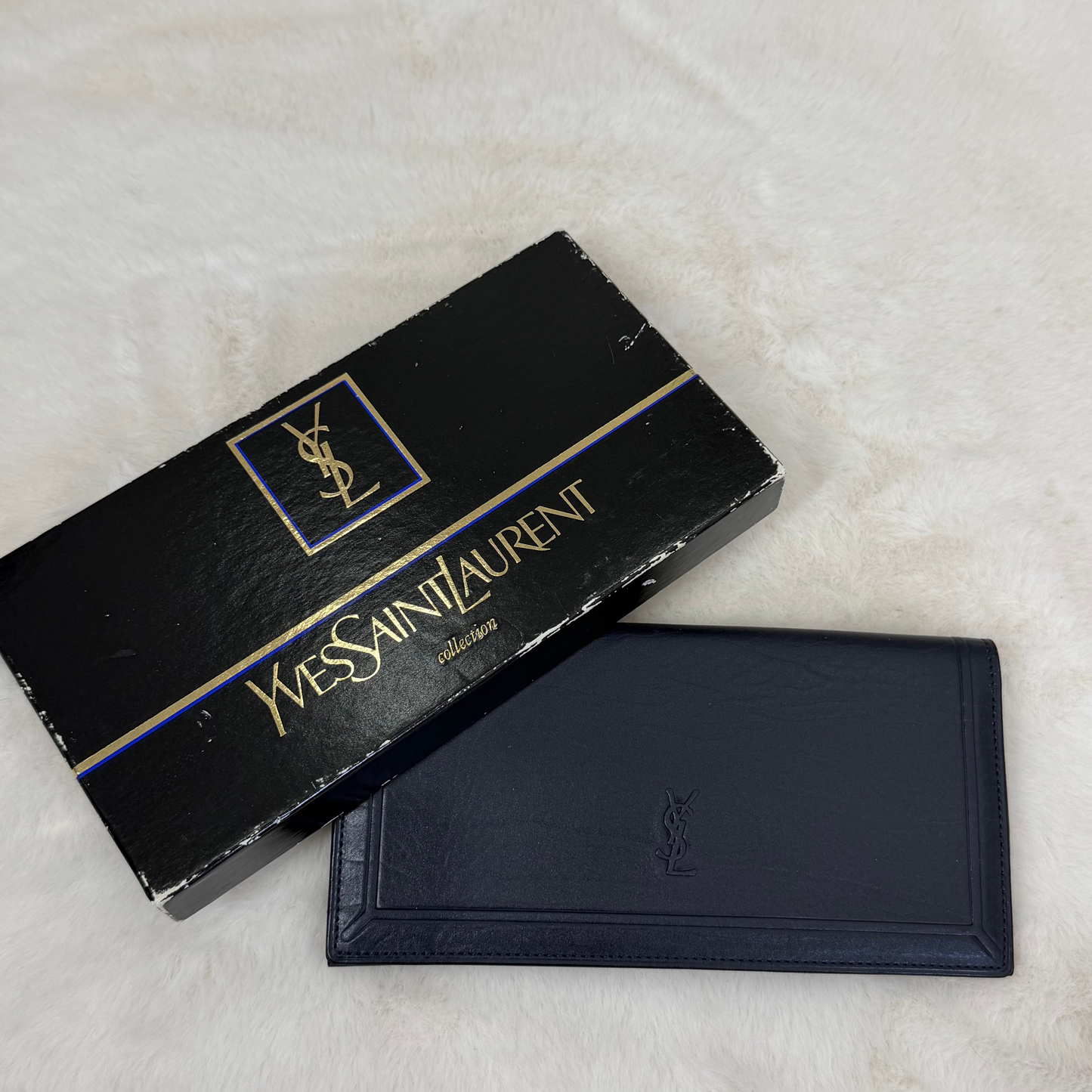 Yves Saint Laurent Dark Navy Leather Long Wallet