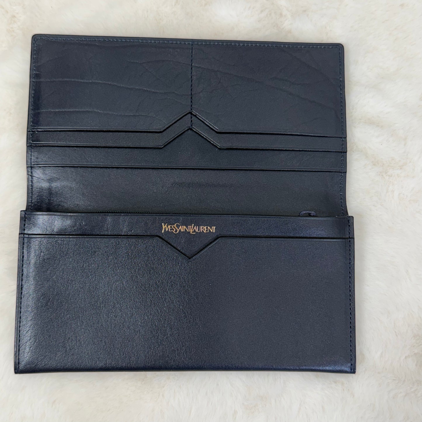 Yves Saint Laurent Dark Navy Leather Long Wallet