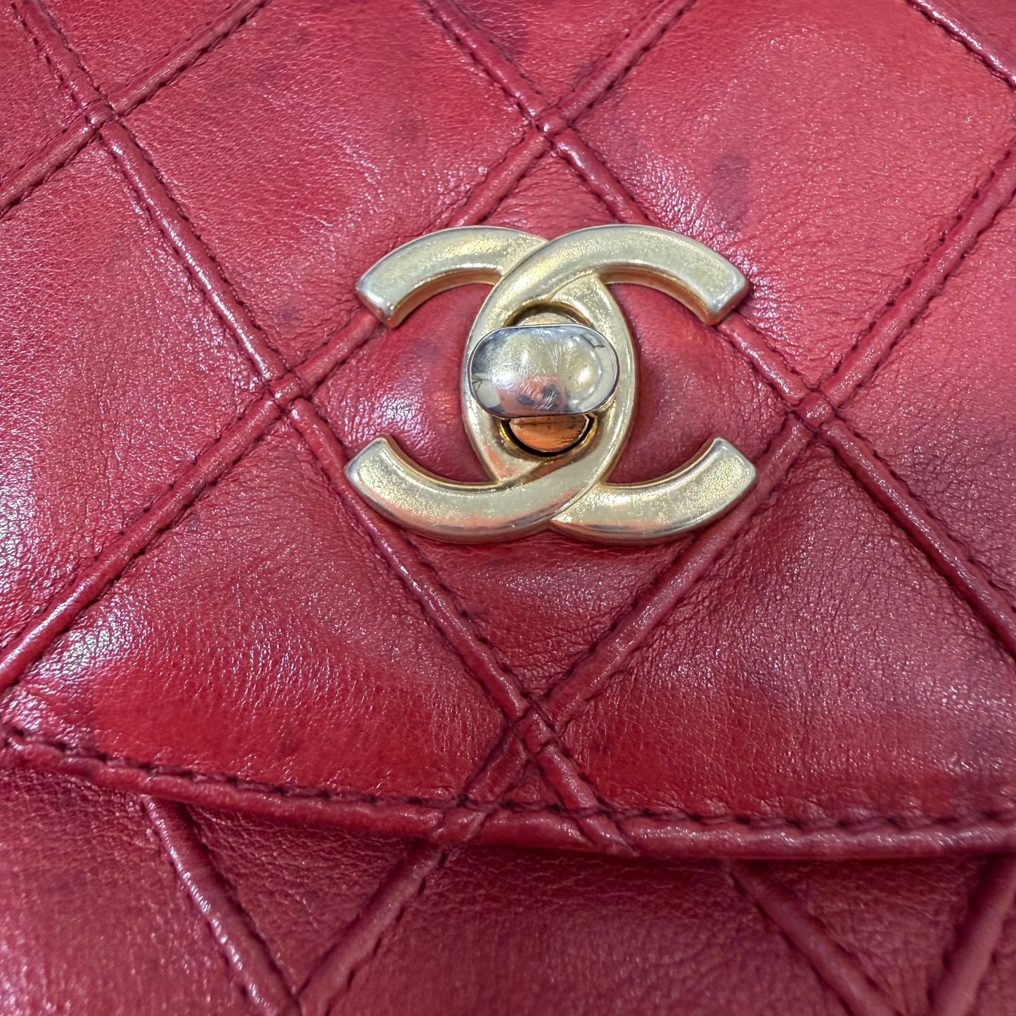 CHANEL Red Quilted Matelasse CC Logo Lambskin Waist Bag