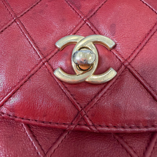 CHANEL Red Quilted Matelasse CC Logo Lambskin Waist Bag