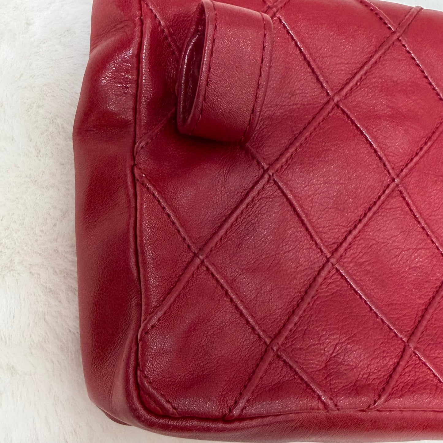 CHANEL Red Quilted Matelasse CC Logo Lambskin Waist Bag
