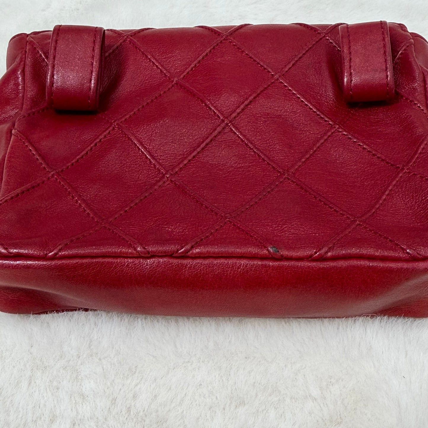 CHANEL Red Quilted Matelasse CC Logo Lambskin Waist Bag