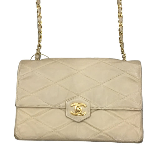 CHANEL Vintage Tan/Beige Single Flap Crossbody/Shoulder Bag