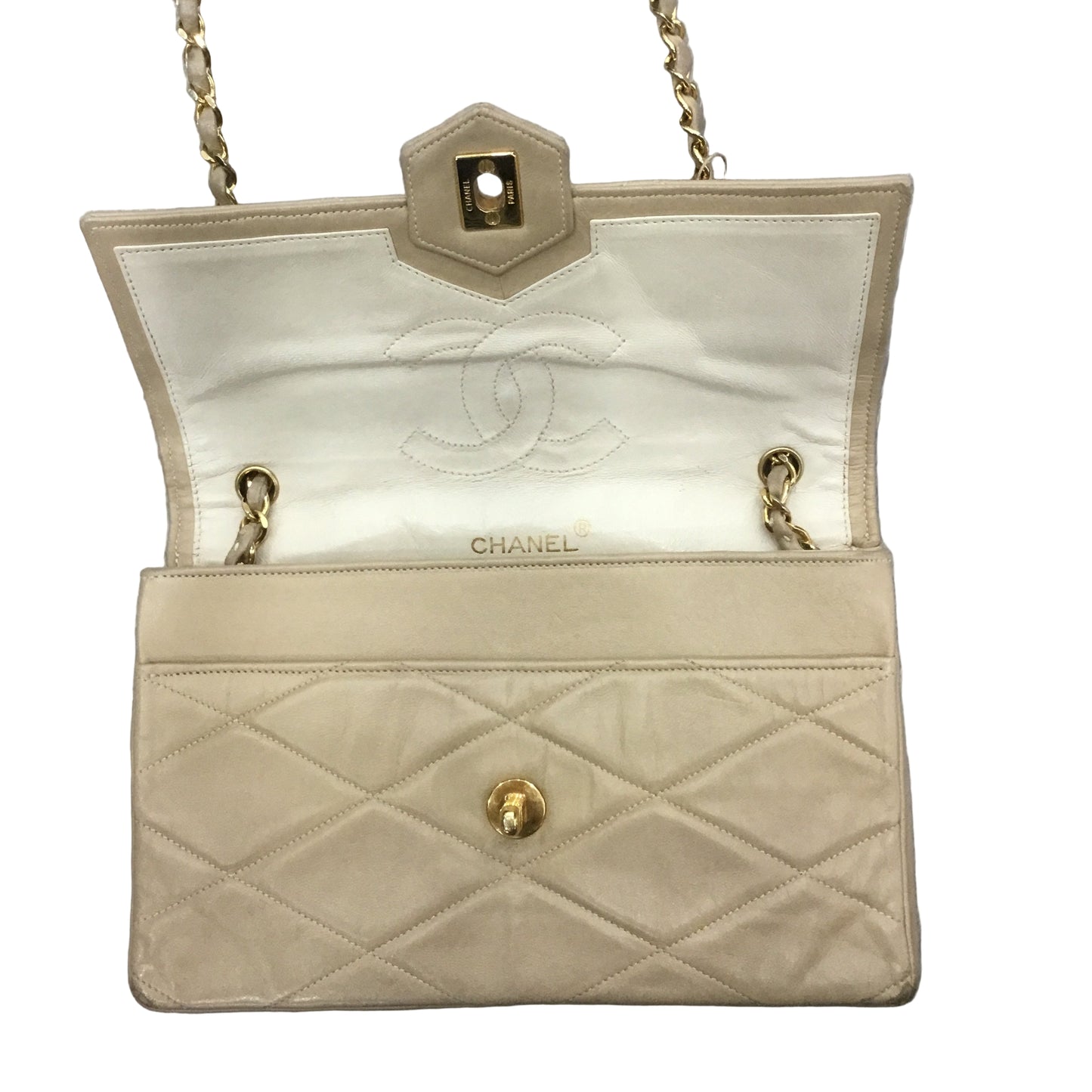 CHANEL Vintage Tan/Beige Single Flap Crossbody/Shoulder Bag