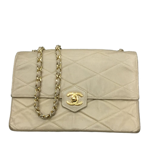CHANEL Vintage Tan/Beige Single Flap Crossbody/Shoulder Bag