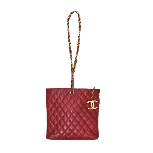 CHANEL Red Quilted Lambskin Runway Mid Strap Tote/Crossbody/Shoulder Bag