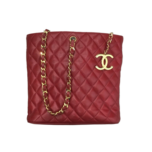 CHANEL Red Quilted Lambskin Runway Mid Strap Tote/Crossbody/Shoulder Bag