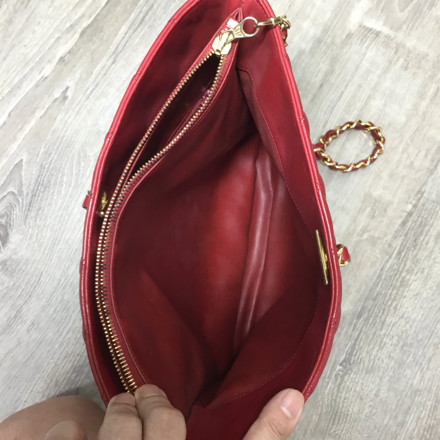 CHANEL Red Quilted Lambskin Runway Mid Strap Tote/Crossbody/Shoulder Bag