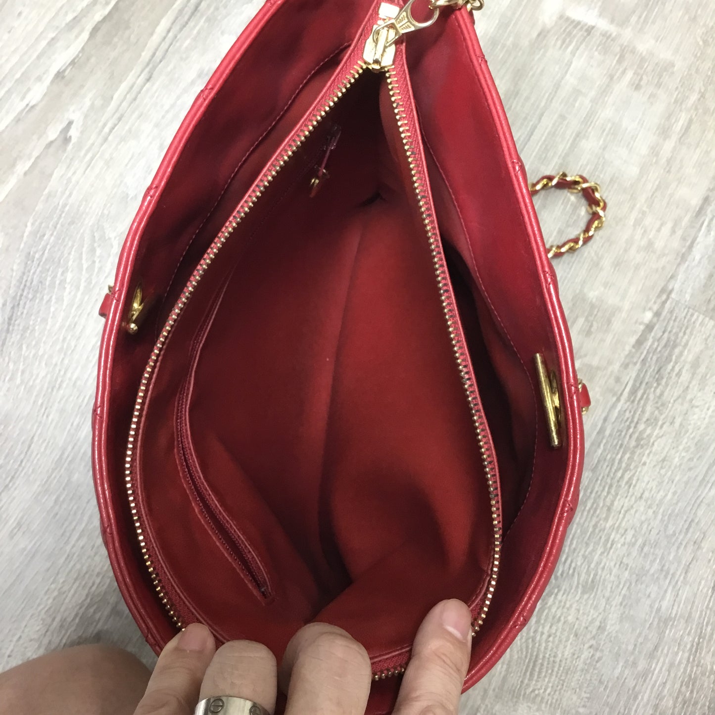 CHANEL Red Quilted Lambskin Runway Mid Strap Tote/Crossbody/Shoulder Bag