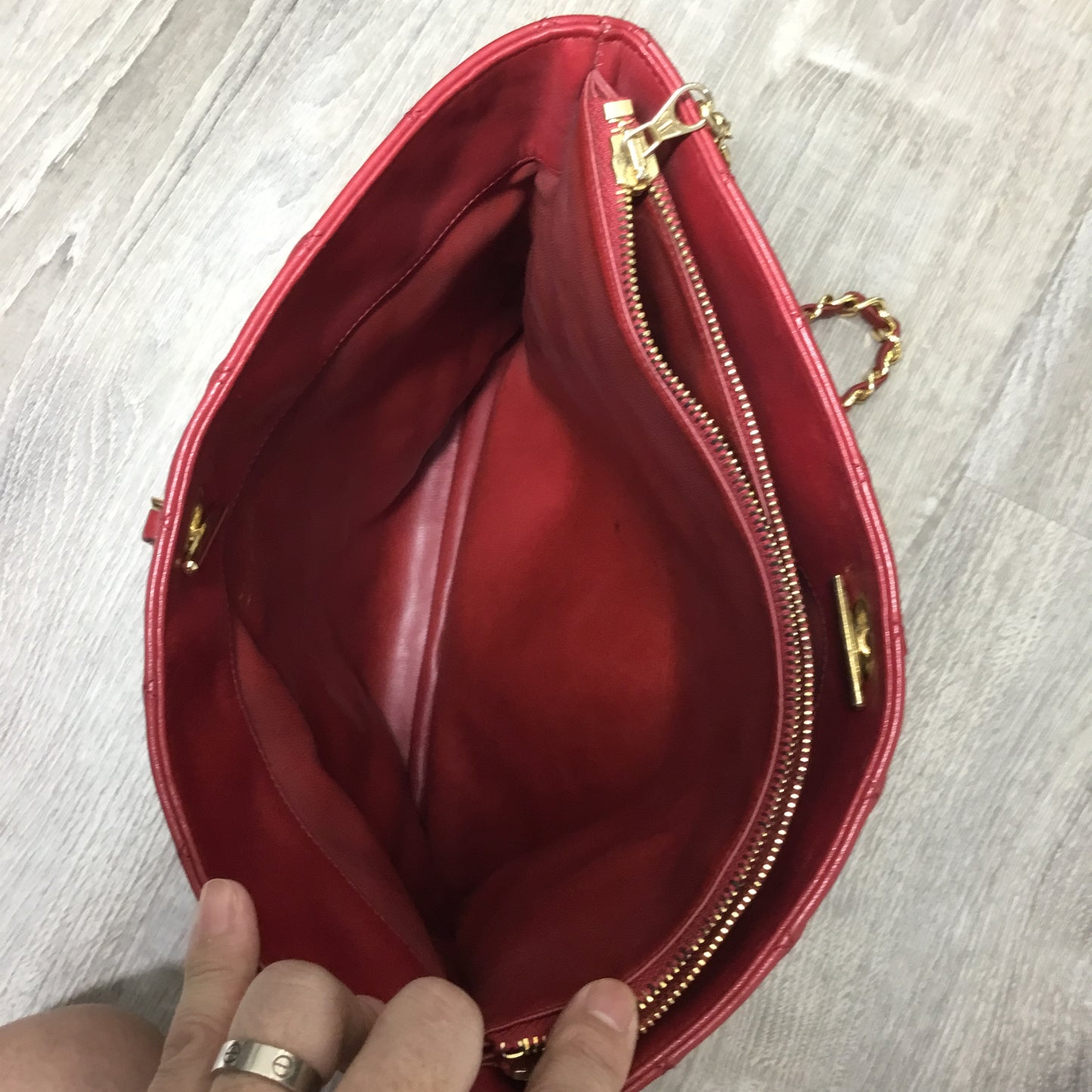 CHANEL Red Quilted Lambskin Runway Mid Strap Tote/Crossbody/Shoulder Bag