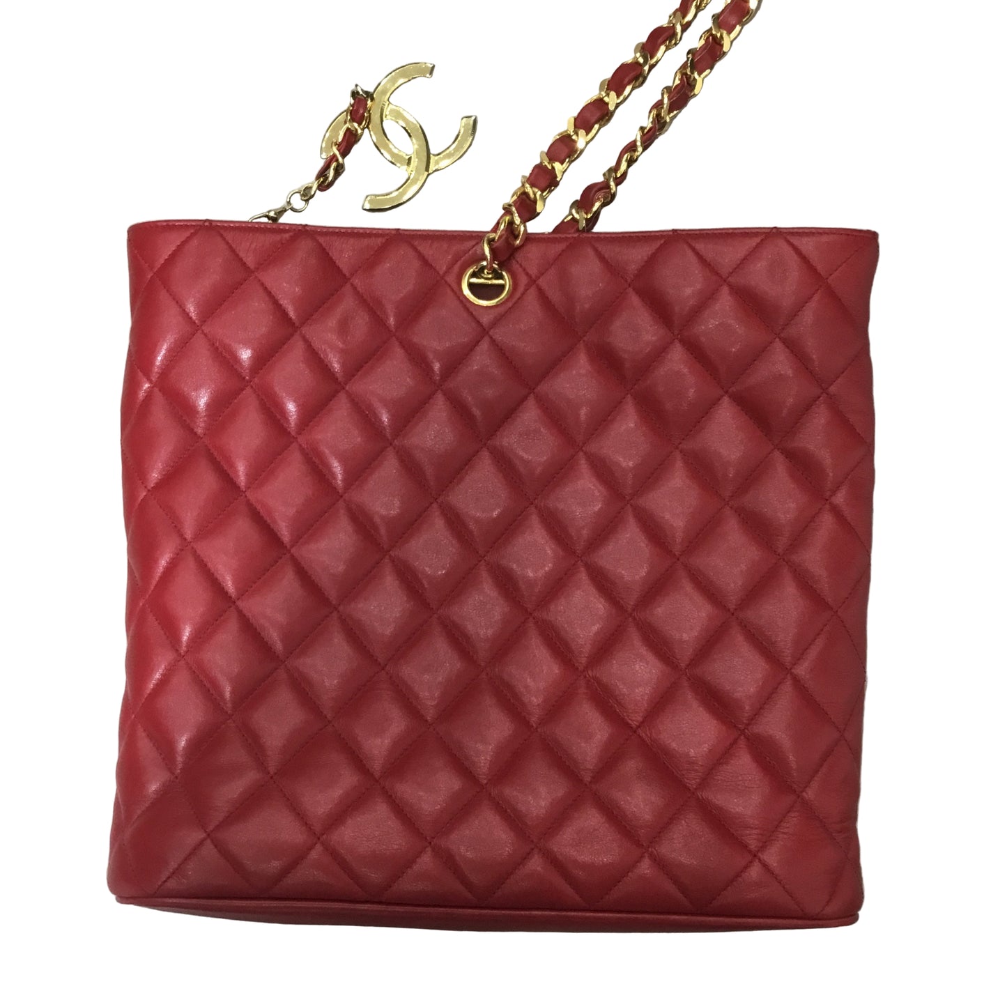 CHANEL Red Quilted Lambskin Runway Mid Strap Tote/Crossbody/Shoulder Bag