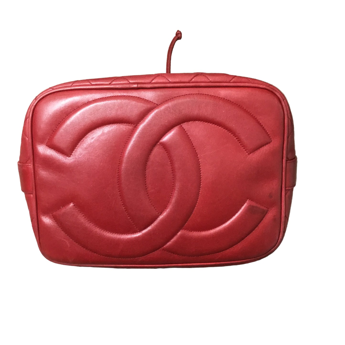 CHANEL Red Lambskin Bucket Tote Crossbody