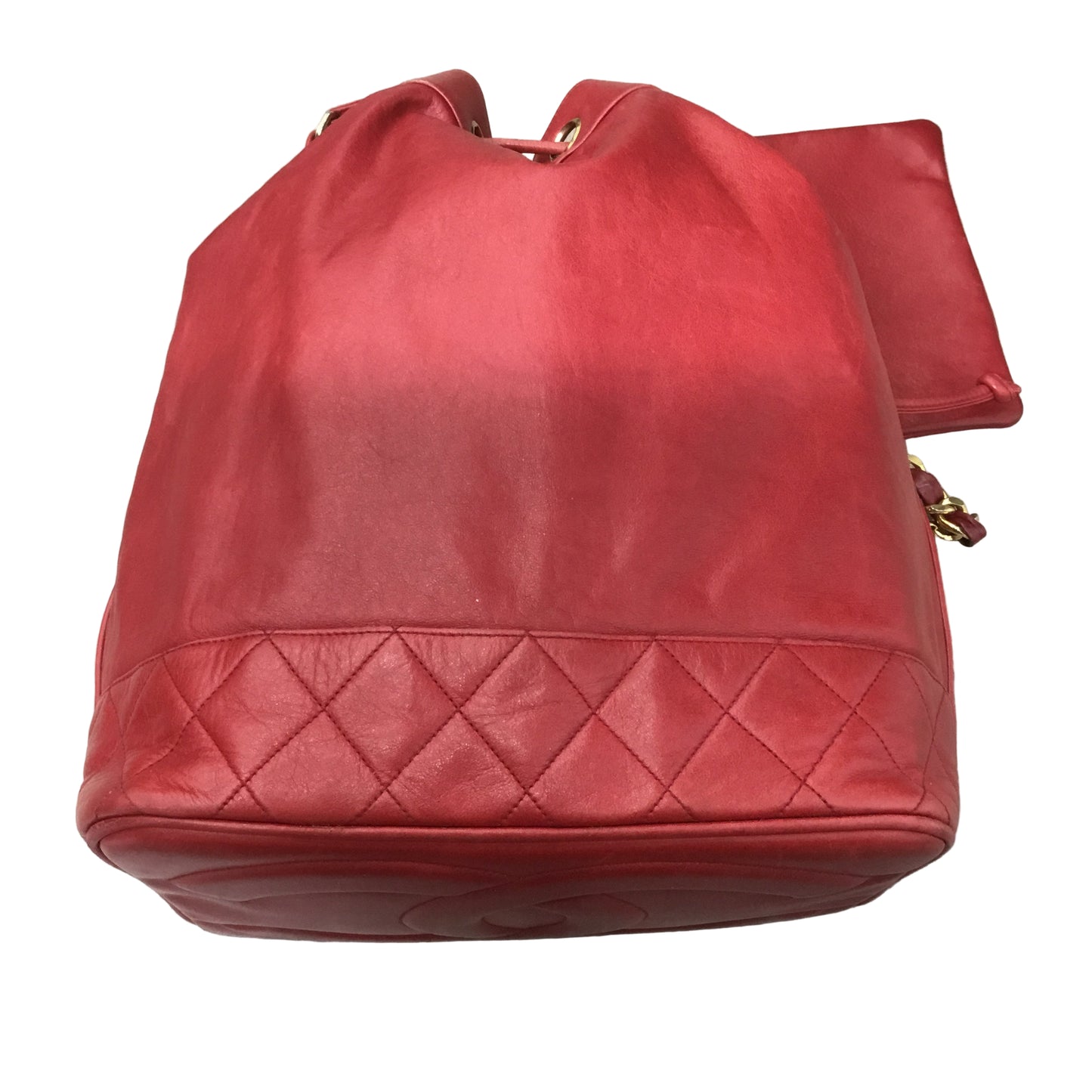 CHANEL Red Lambskin Bucket Tote Crossbody