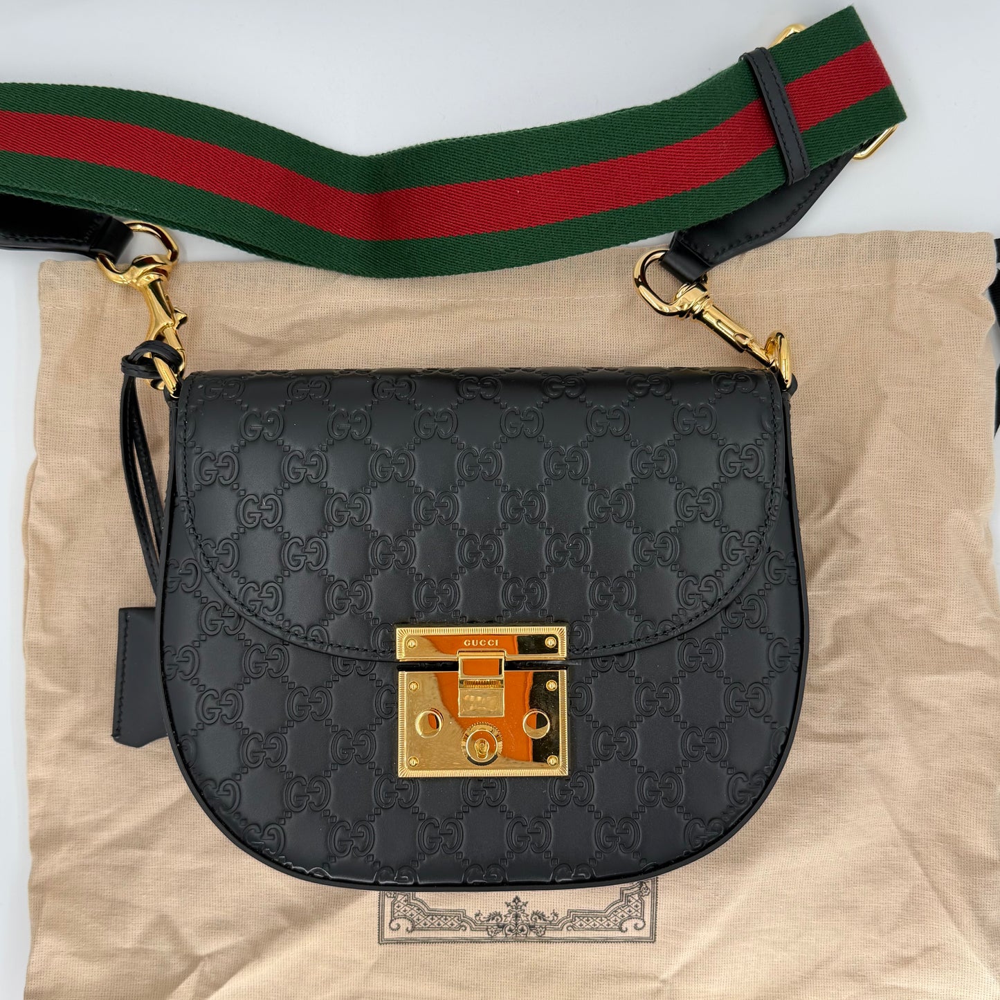 Gucci Black Guccissima Padlock Messenger Crossbody/Shoulder Bag (NEW)