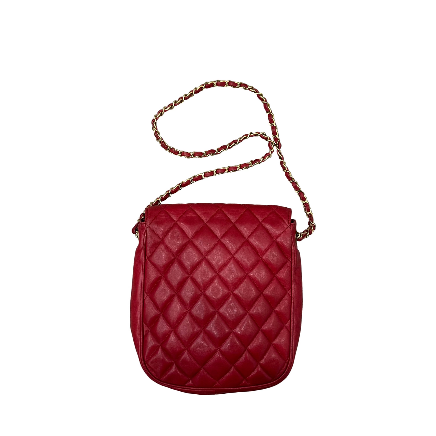 CHANEL Red Quilted Crossbody Bag with Gold Chain