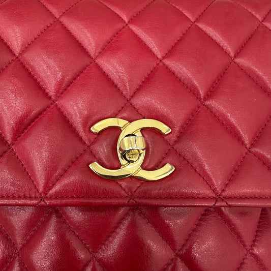 CHANEL Red Quilted Crossbody Bag with Gold Chain