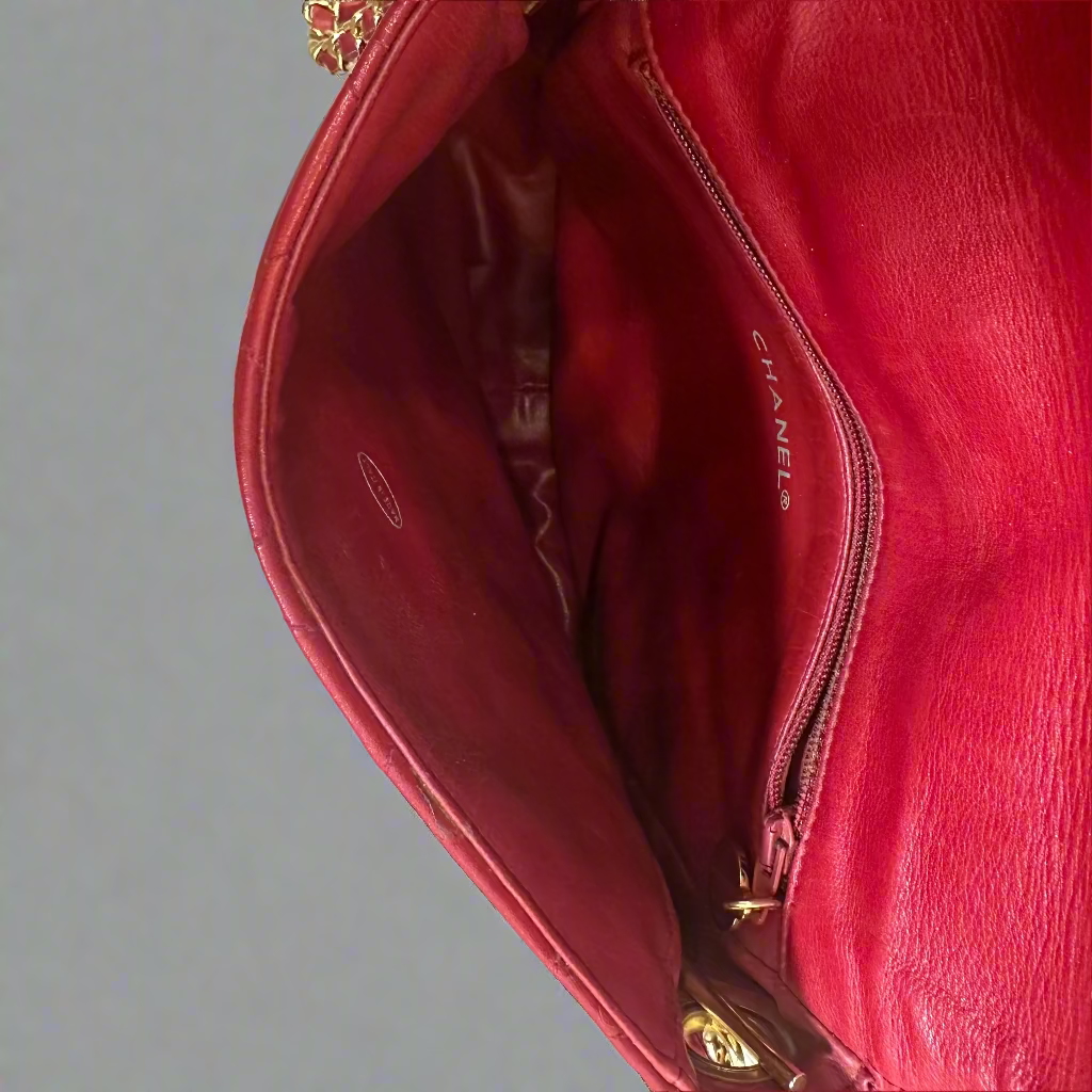 CHANEL Red Quilted Crossbody Bag with Gold Chain