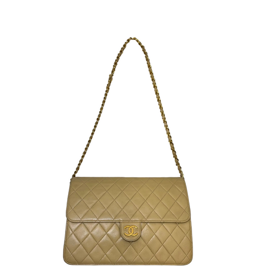 CHANEL Tan Quilted Single Flap Shoulder Bag