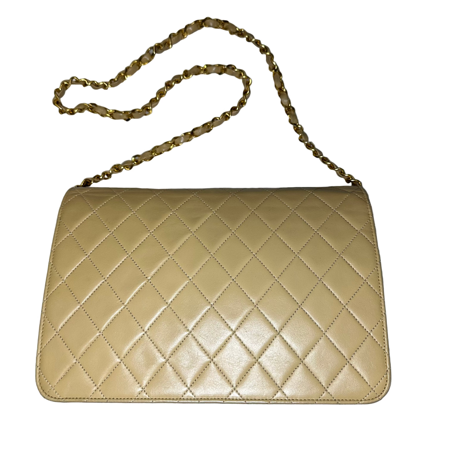 CHANEL Tan Quilted Single Flap Shoulder Bag