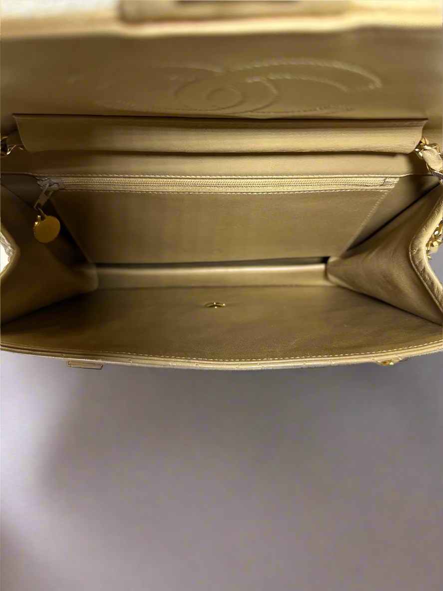 CHANEL Tan Quilted Single Flap Shoulder Bag