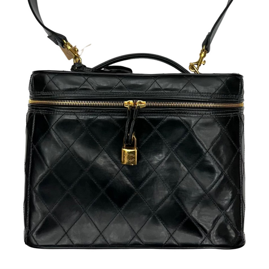 CHANEL Black Matelasse Quilted Vanity Handbag