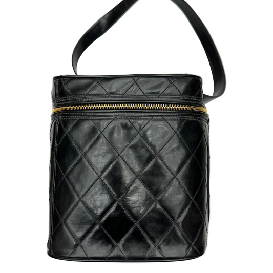 CHANEL Black Matelasse Quilted Vanity Handbag
