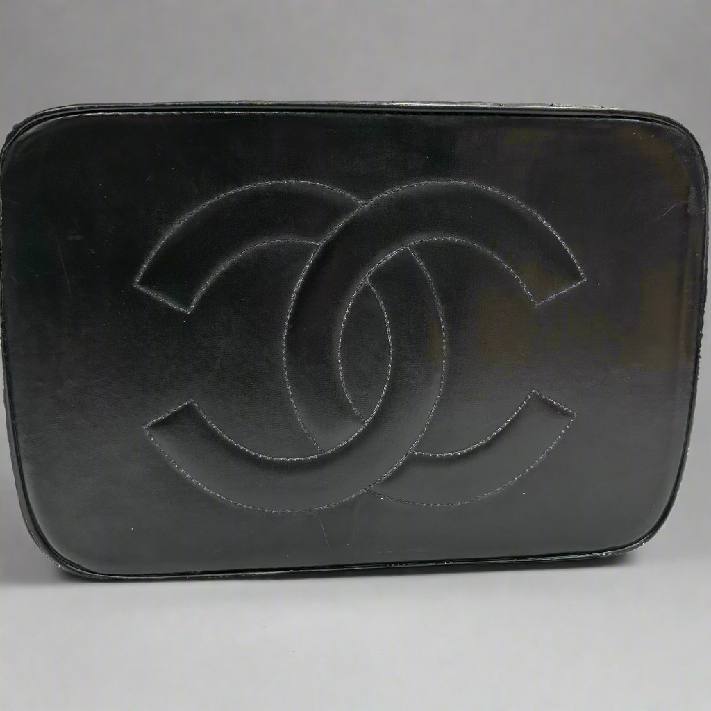 CHANEL Black Matelasse Quilted Vanity Handbag
