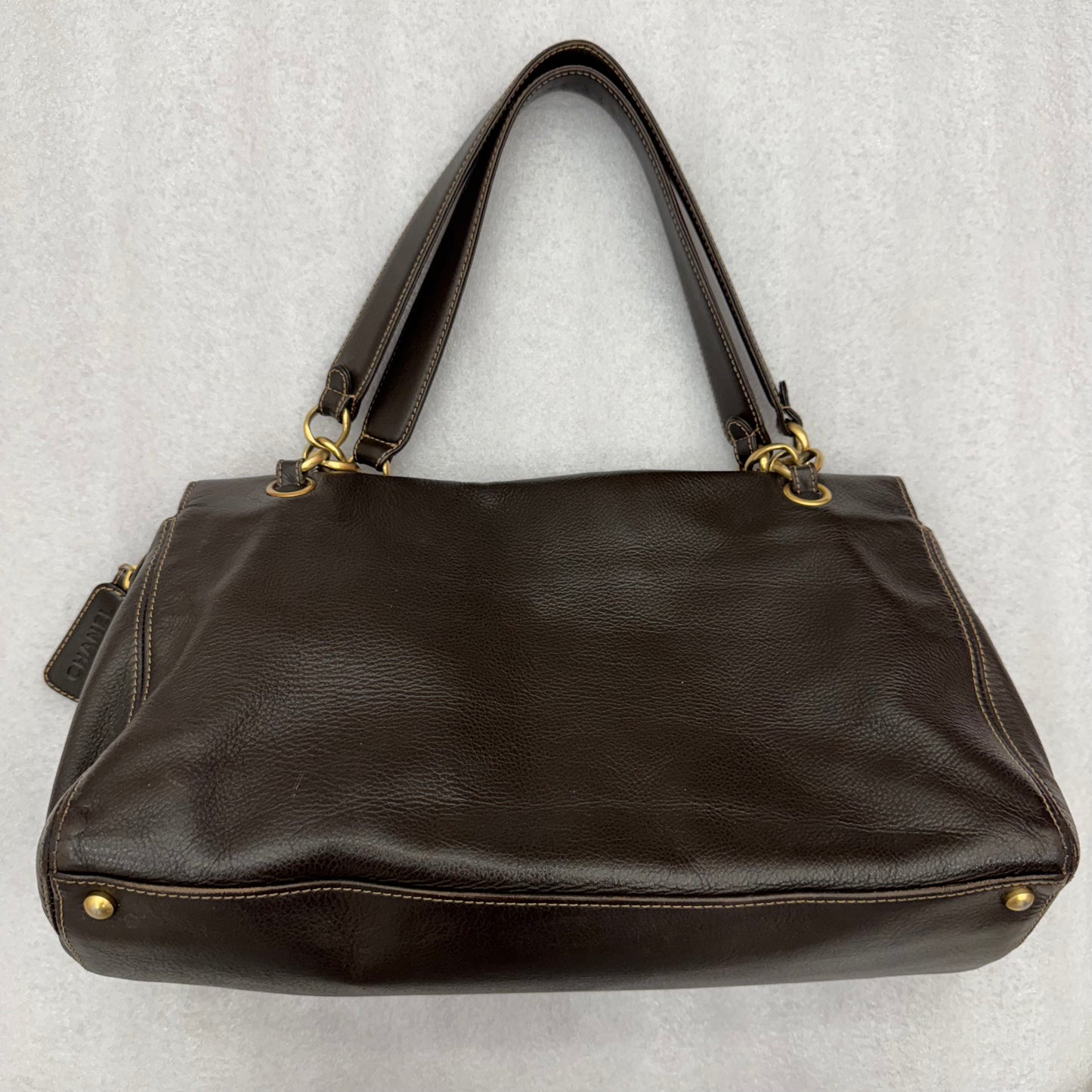 CHANEL Vintage Rare Dark brown Lambskin CC logo shoulder bag