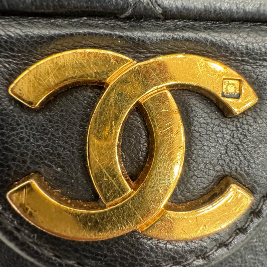 CHANEL Vintage Black Classic Front Flap Lambskin Shoulder Bag