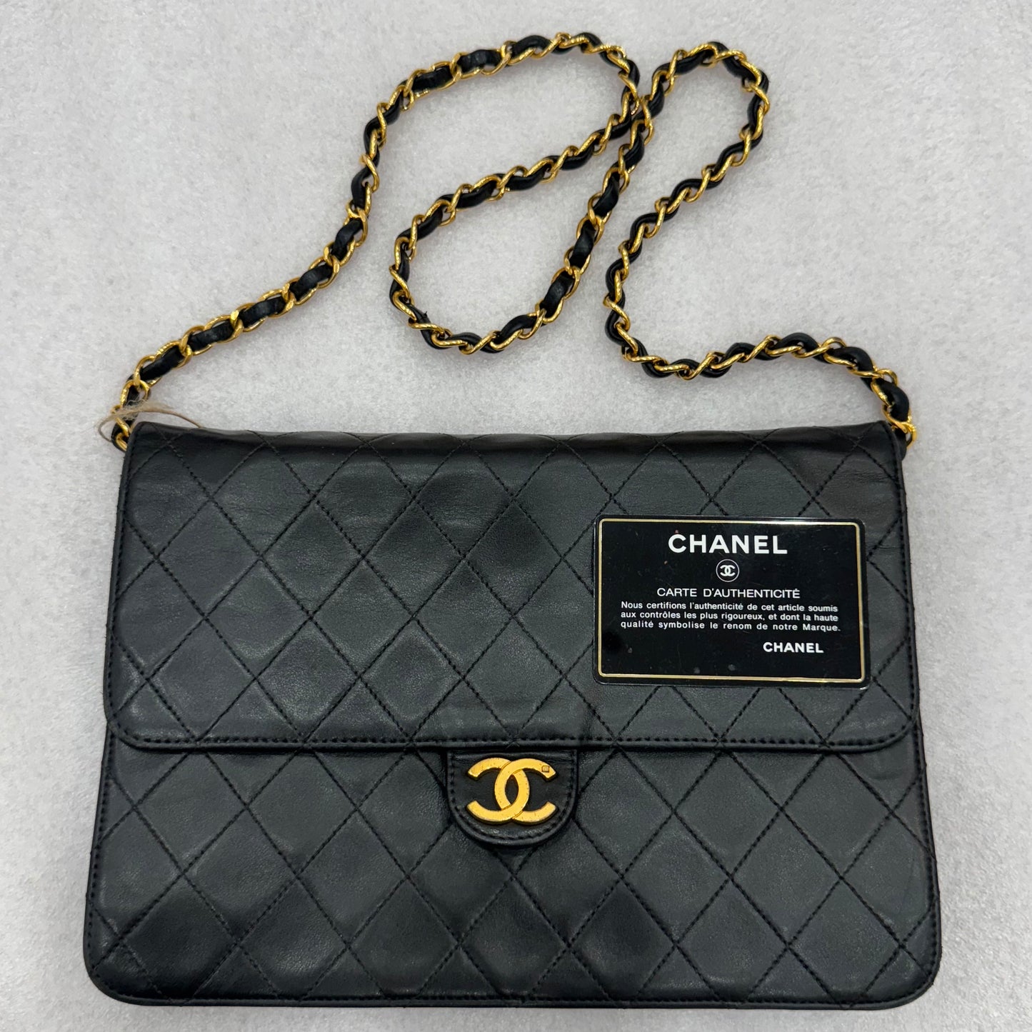 CHANEL Vintage Black Classic Front Flap Lambskin Shoulder Bag