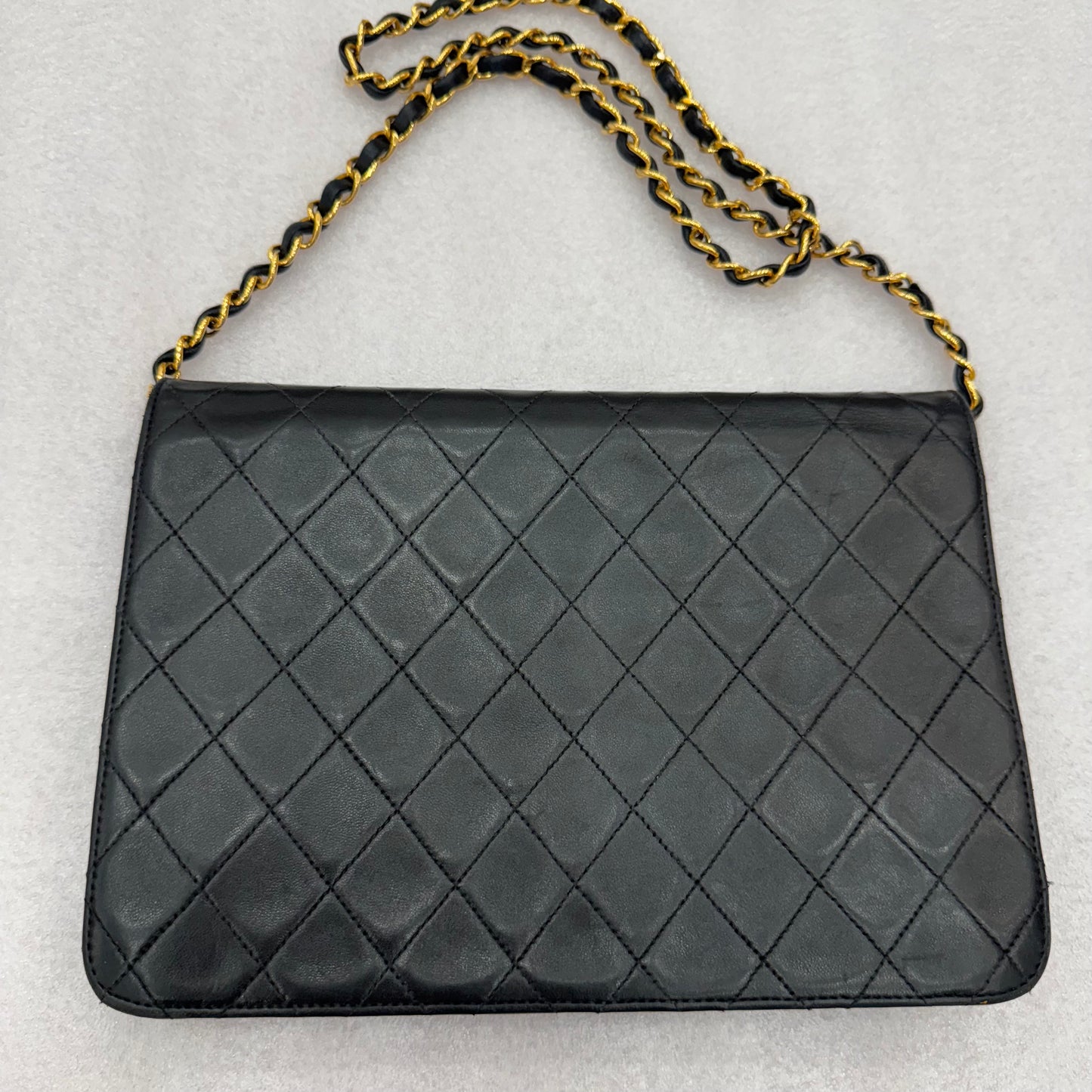 CHANEL Vintage Black Classic Front Flap Lambskin Shoulder Bag