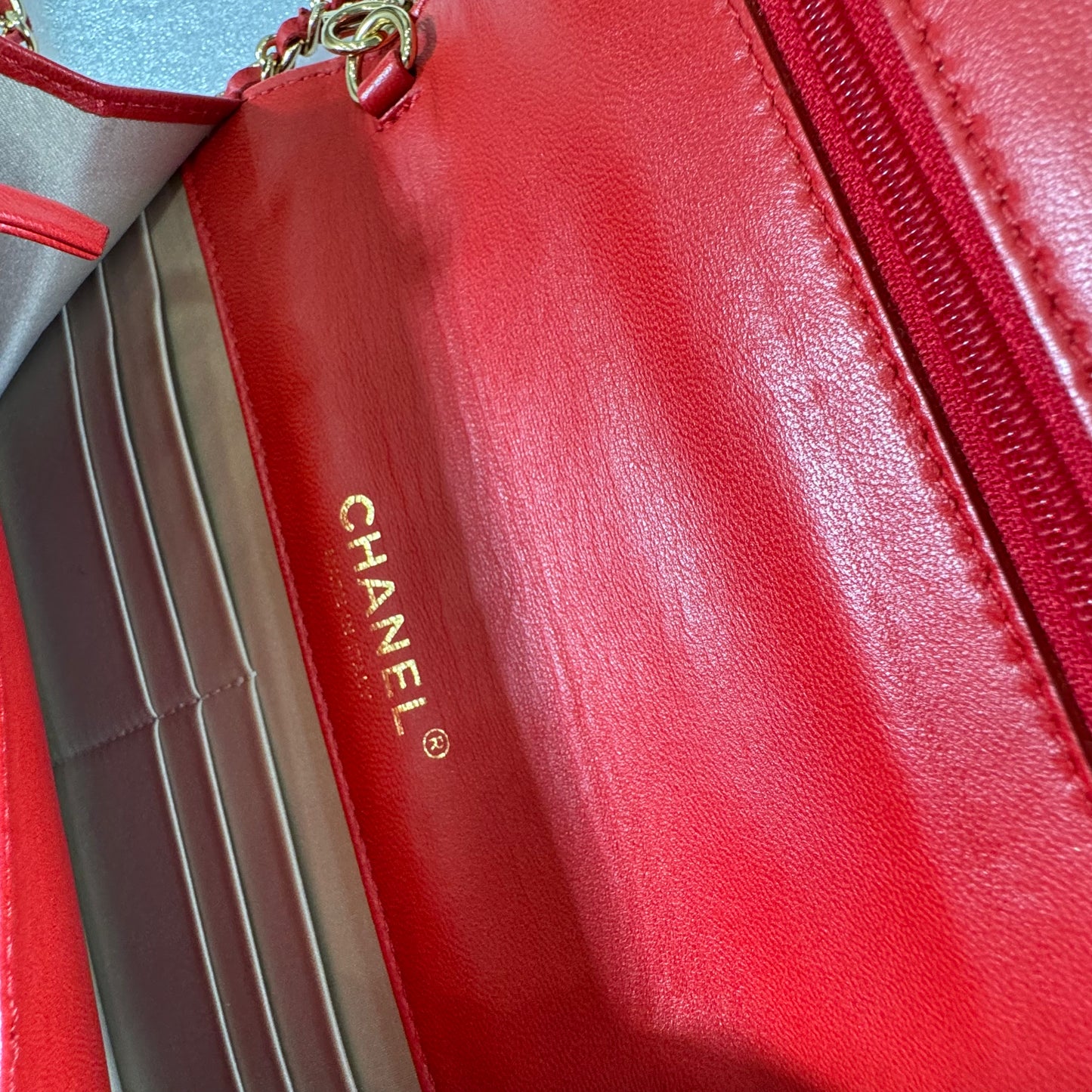 CHANEL large CC Logo clasp quilted red leather crossbody bag