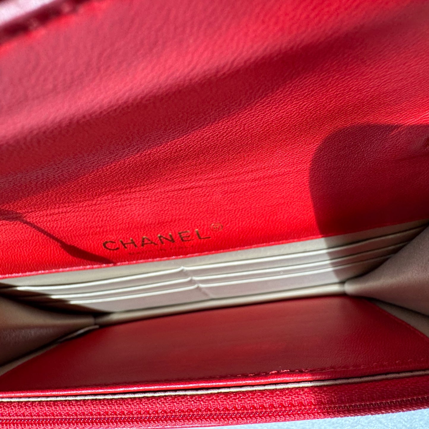 CHANEL large CC Logo clasp quilted red leather crossbody bag