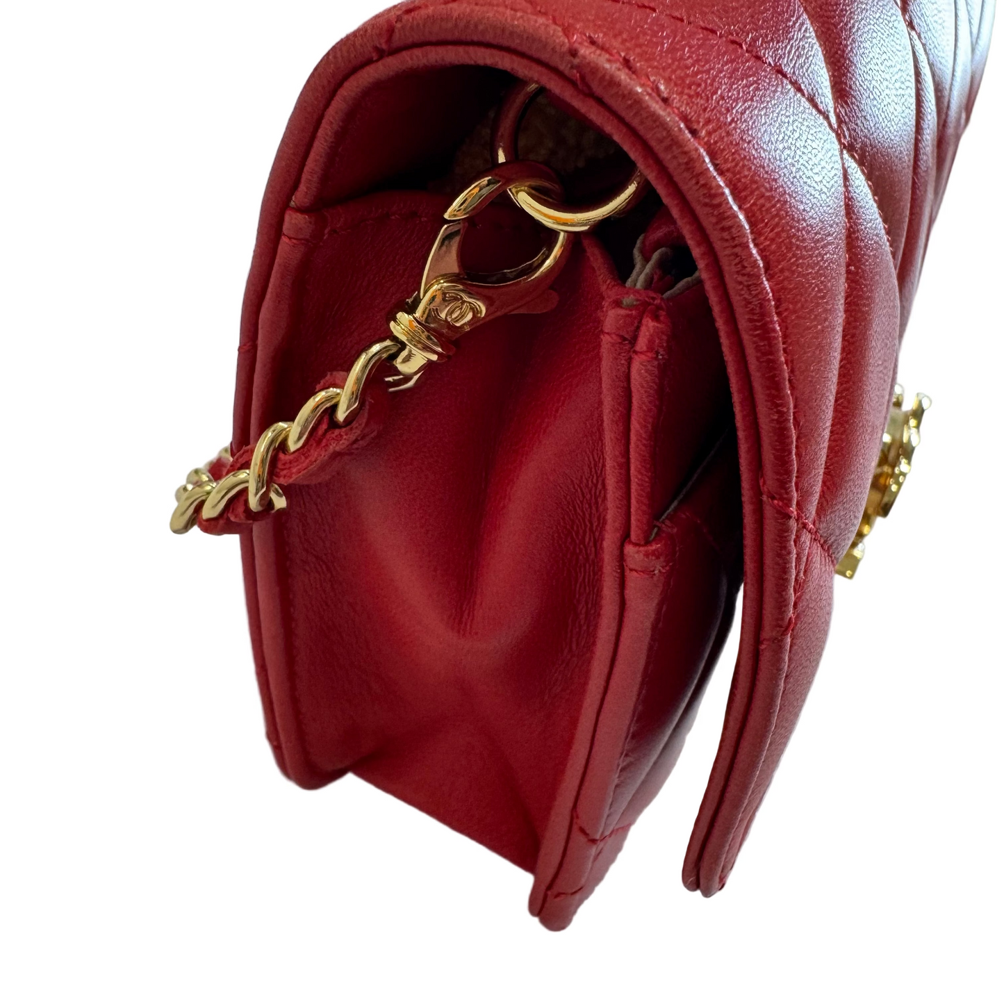 CHANEL large CC Logo clasp quilted red leather crossbody bag