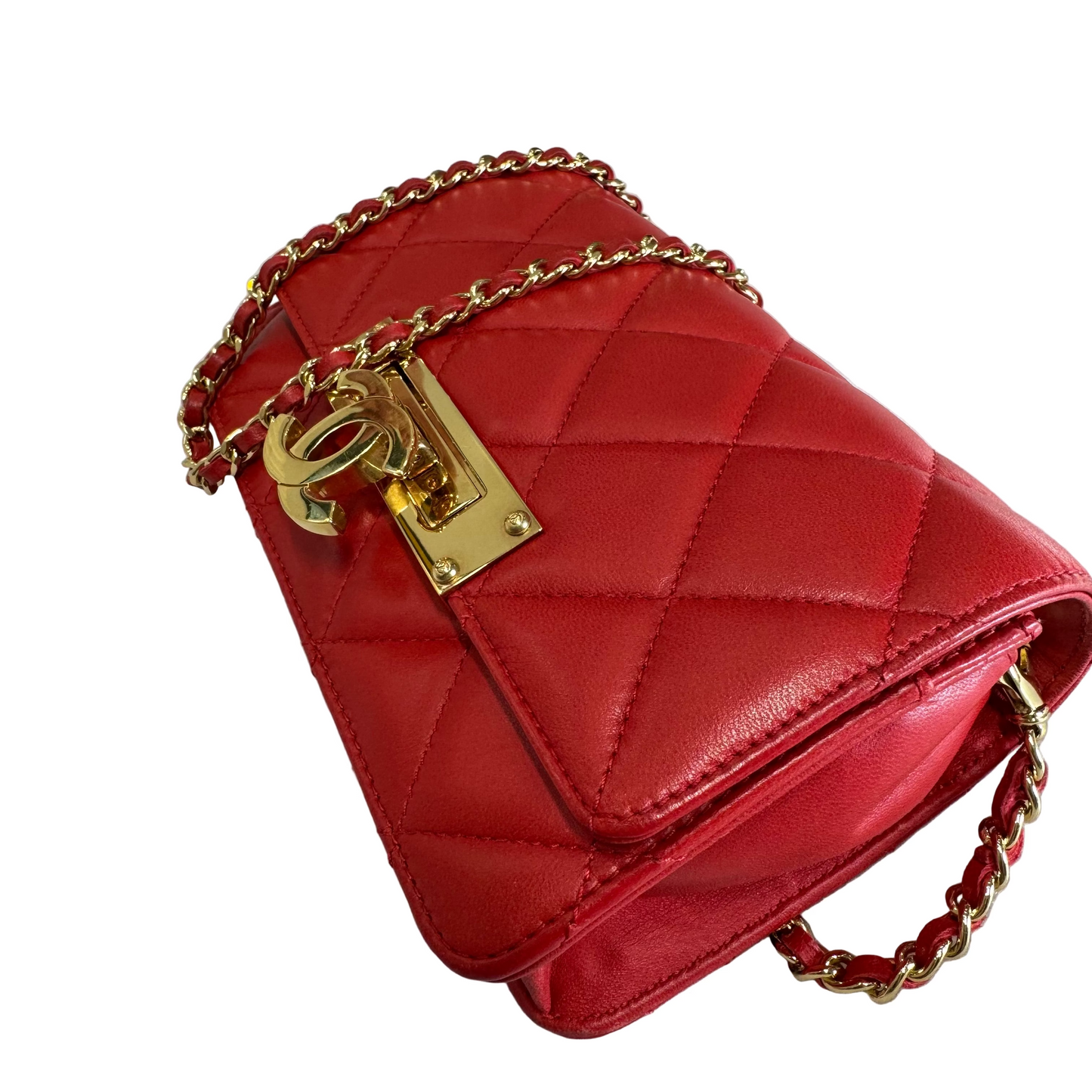 CHANEL large CC Logo clasp quilted red leather crossbody bag