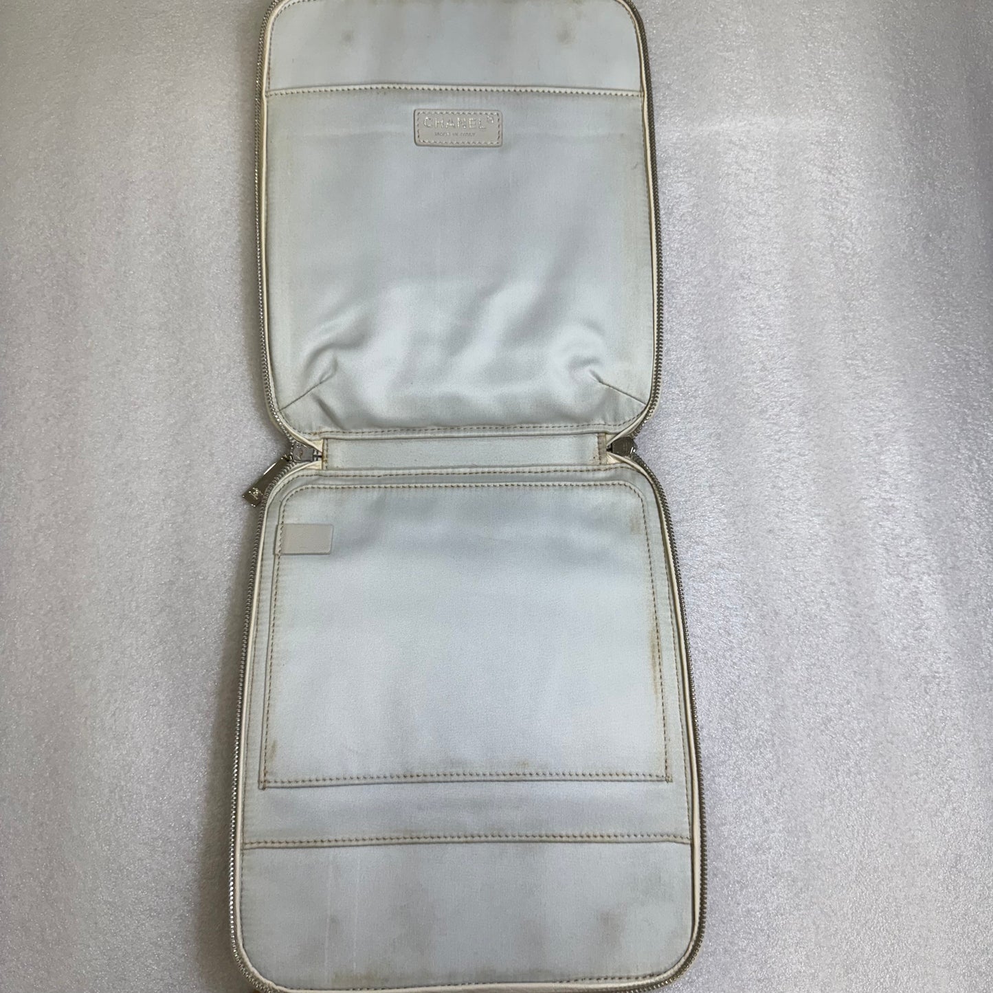 CHANEL White Caviar Leather ipad Case