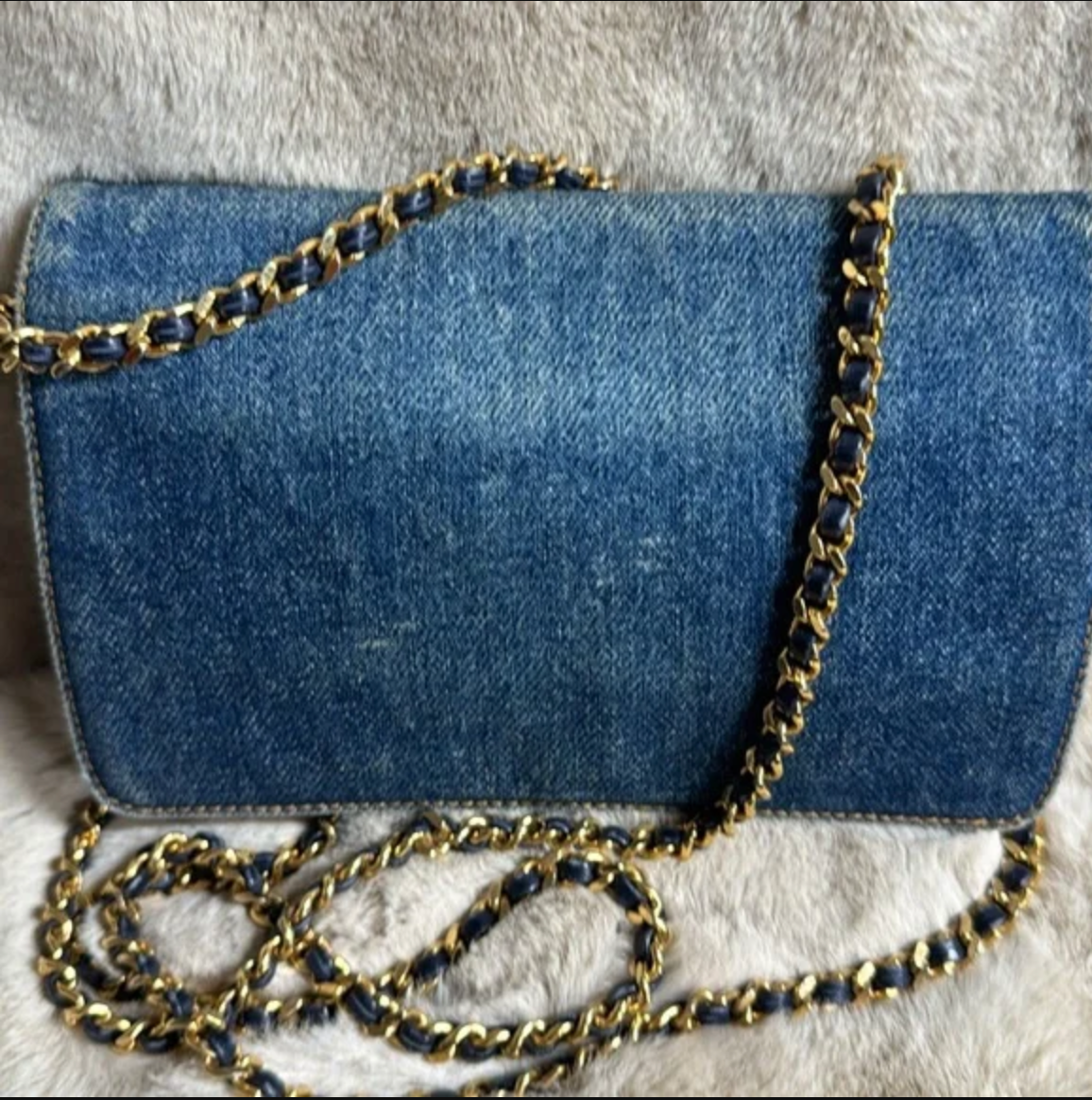 CHANEL blue denim crossbody bag / wallet on chain WOC