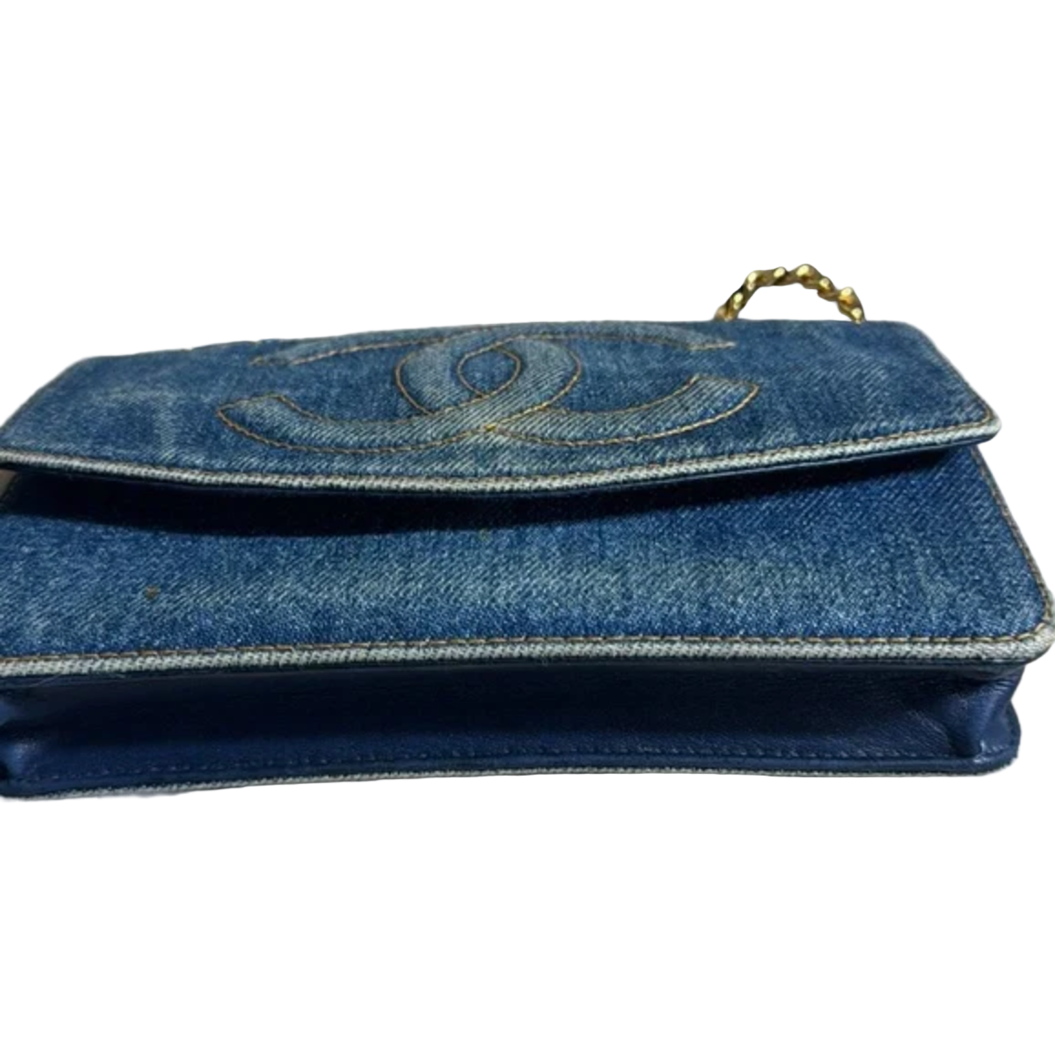 CHANEL blue denim crossbody bag / wallet on chain WOC