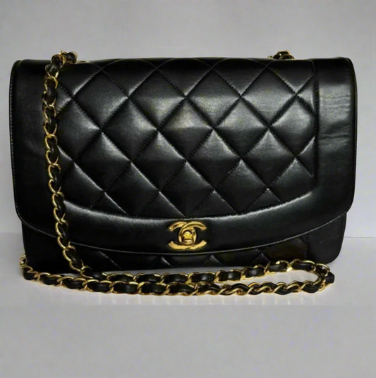 CHANEL Quilted Matelasse Diana 25 Lambskin Crossbody Bag