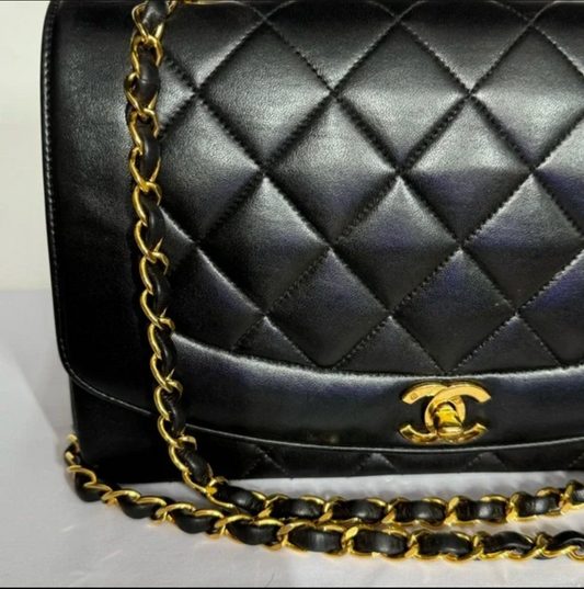CHANEL Quilted Matelasse Diana 25 Lambskin Crossbody Bag