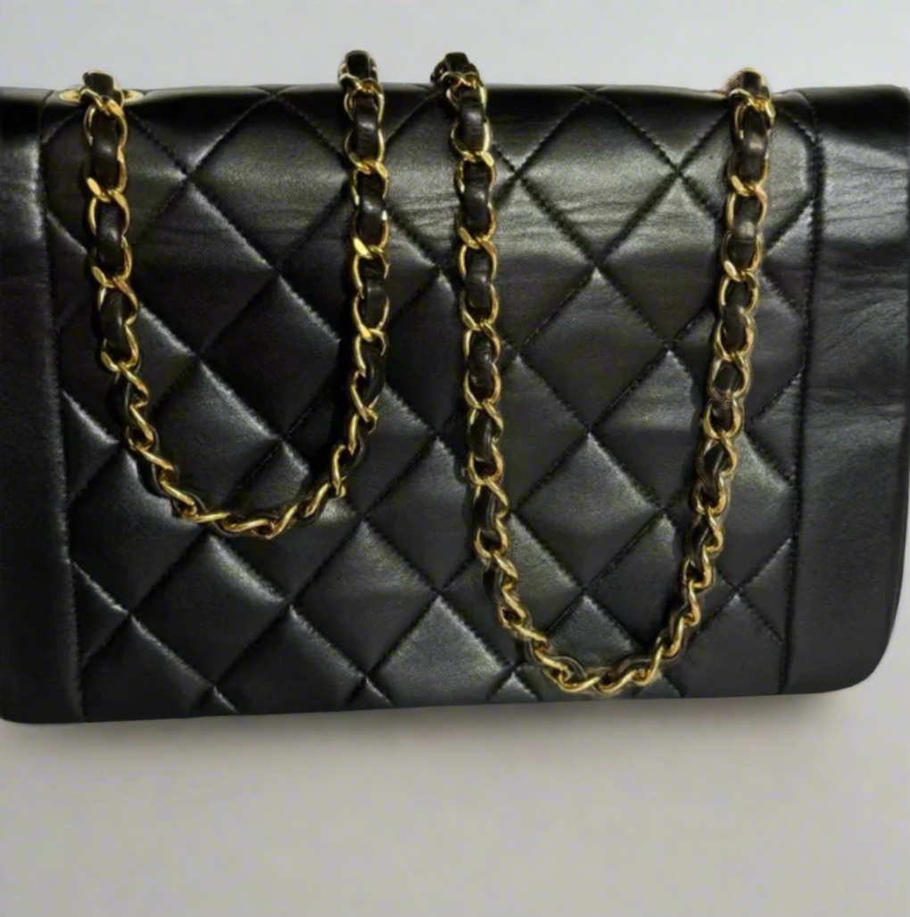 CHANEL Quilted Matelasse Diana 25 Lambskin Crossbody Bag