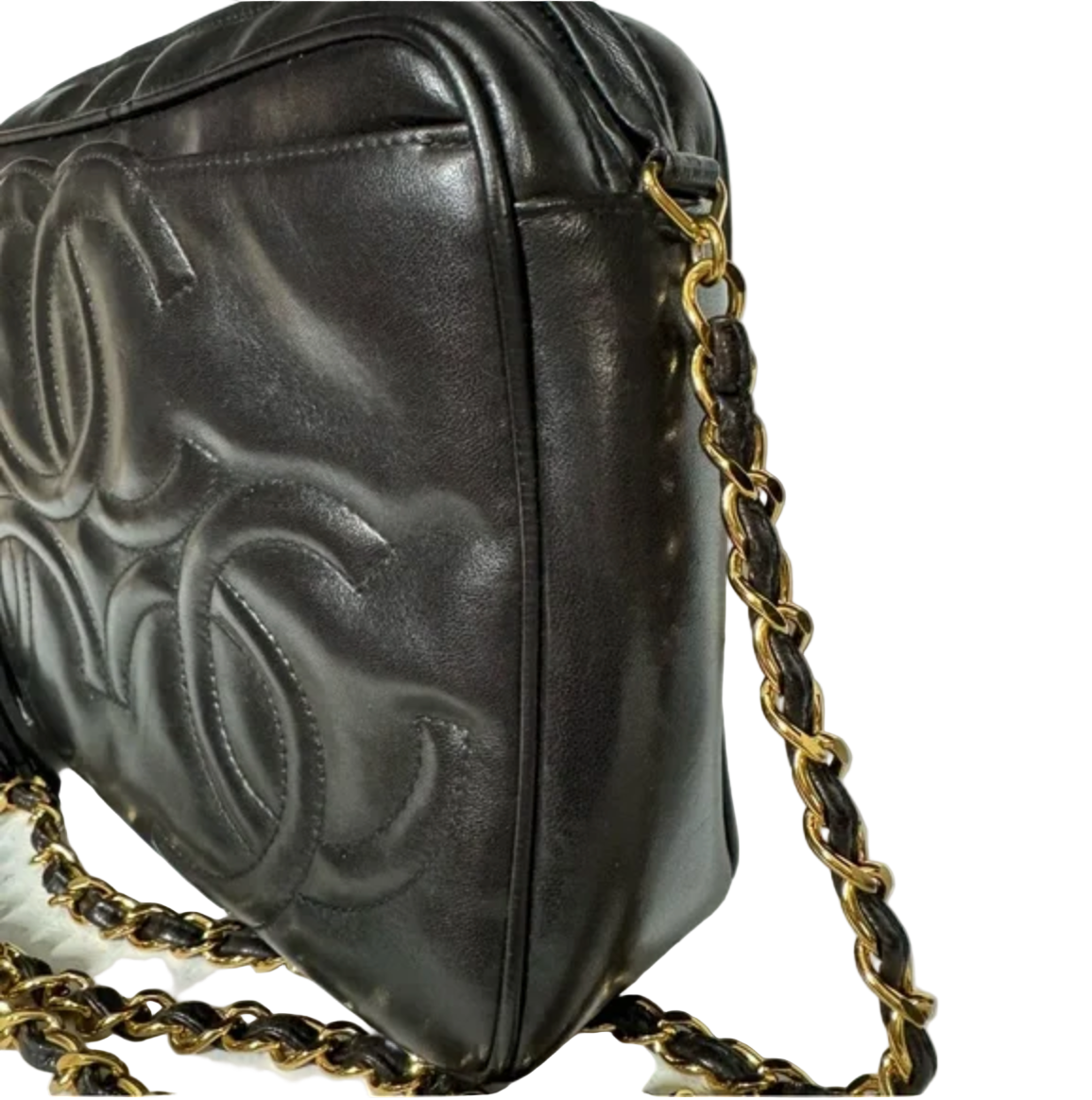 CHANEL Black lambskin Triple CC Shoulder / Crossbody Bag with Tassel