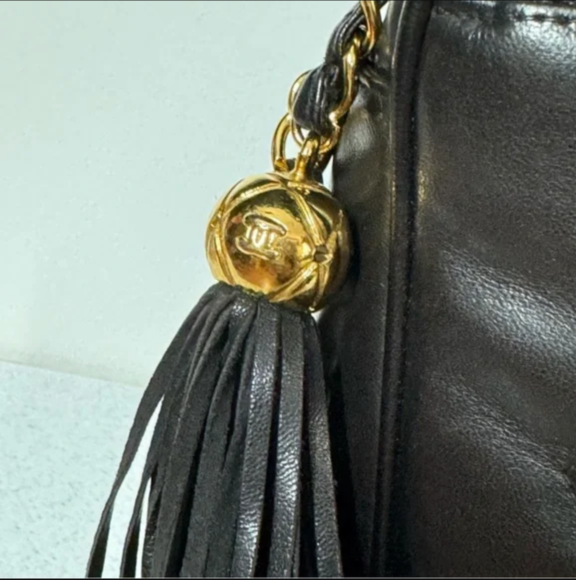 CHANEL Black lambskin Triple CC Shoulder / Crossbody Bag with Tassel