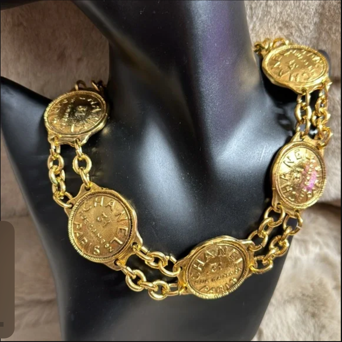 Authentic CHANEL gold toned medallion and Link chain necklace